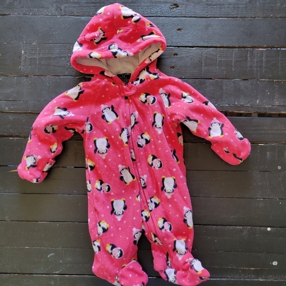 Faded Glory Baby Girl 0-3 Months One Piece Lined Outfit Long Sleeve Footie Pink